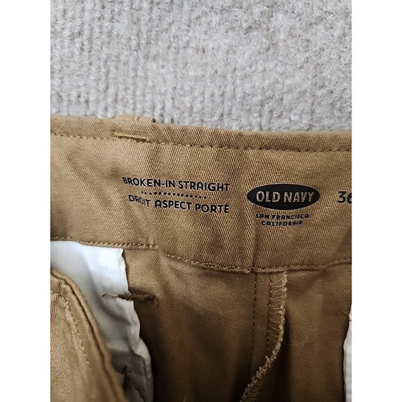 Old Navy Straight Broken-In Khaki Pants Mens 36x36 Brown 100% Cotton NEW - Picture 7 of 10